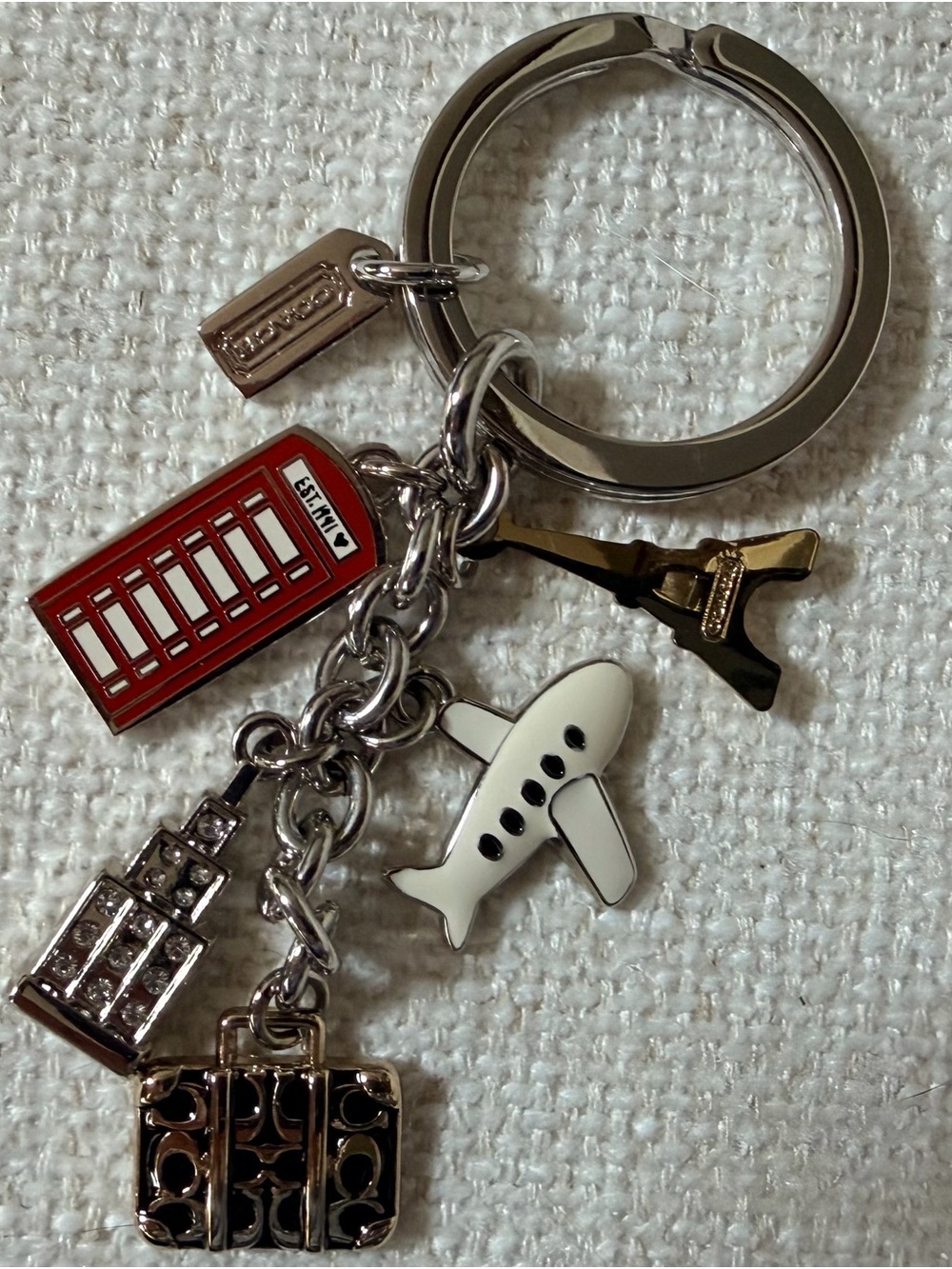 Rare Coach multi charm Travel Keyring purse charm with Airplane and Phone Booth